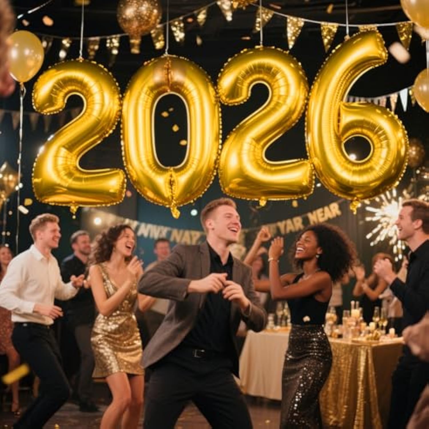 40in 2026 Gold Foil Number Balloons Happy New Year Party Decorations