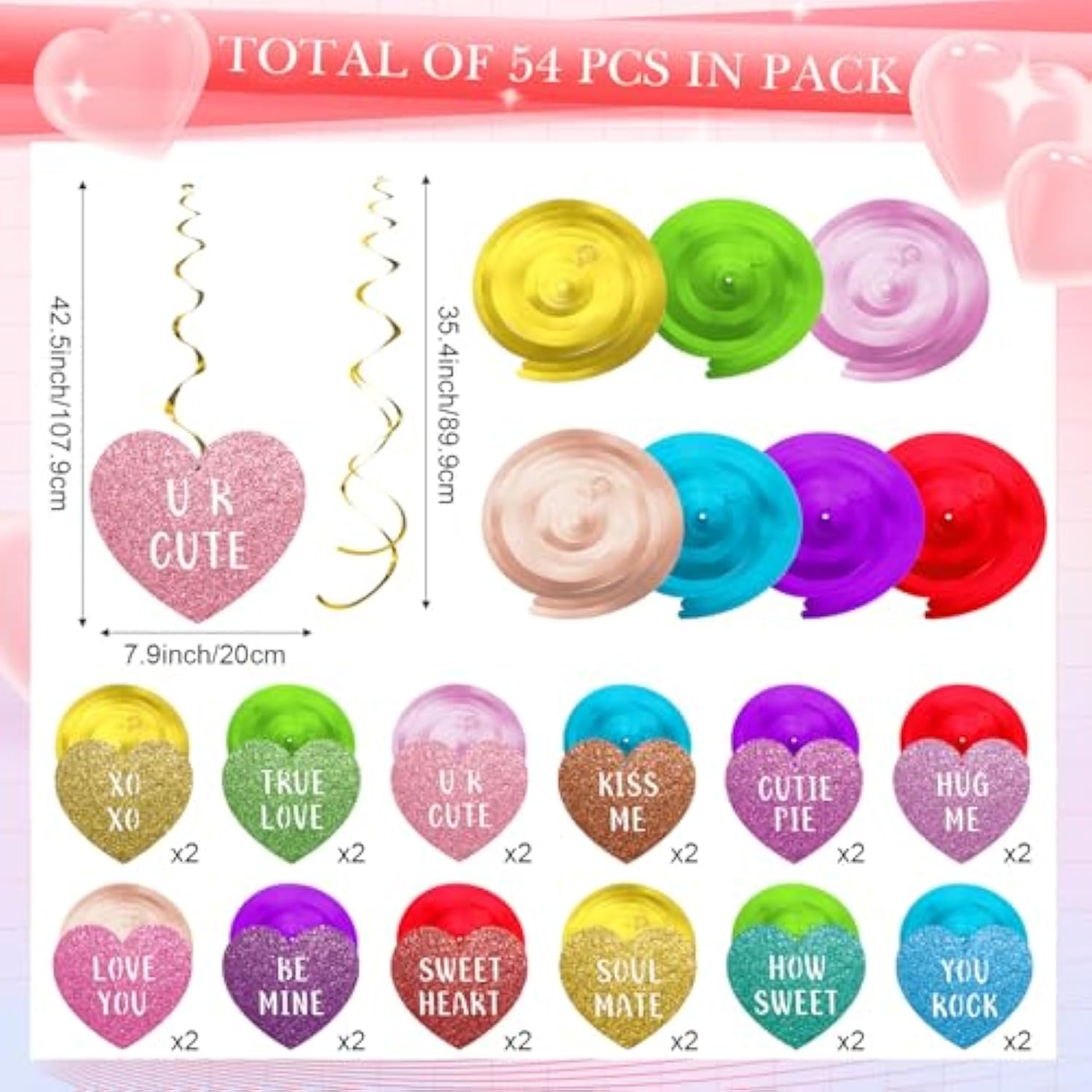 30 Pcs Hanging Swirl Decorations Party Hanging Ornaments For Birthday Baby Shower Party Supplies Decor(Valentine)