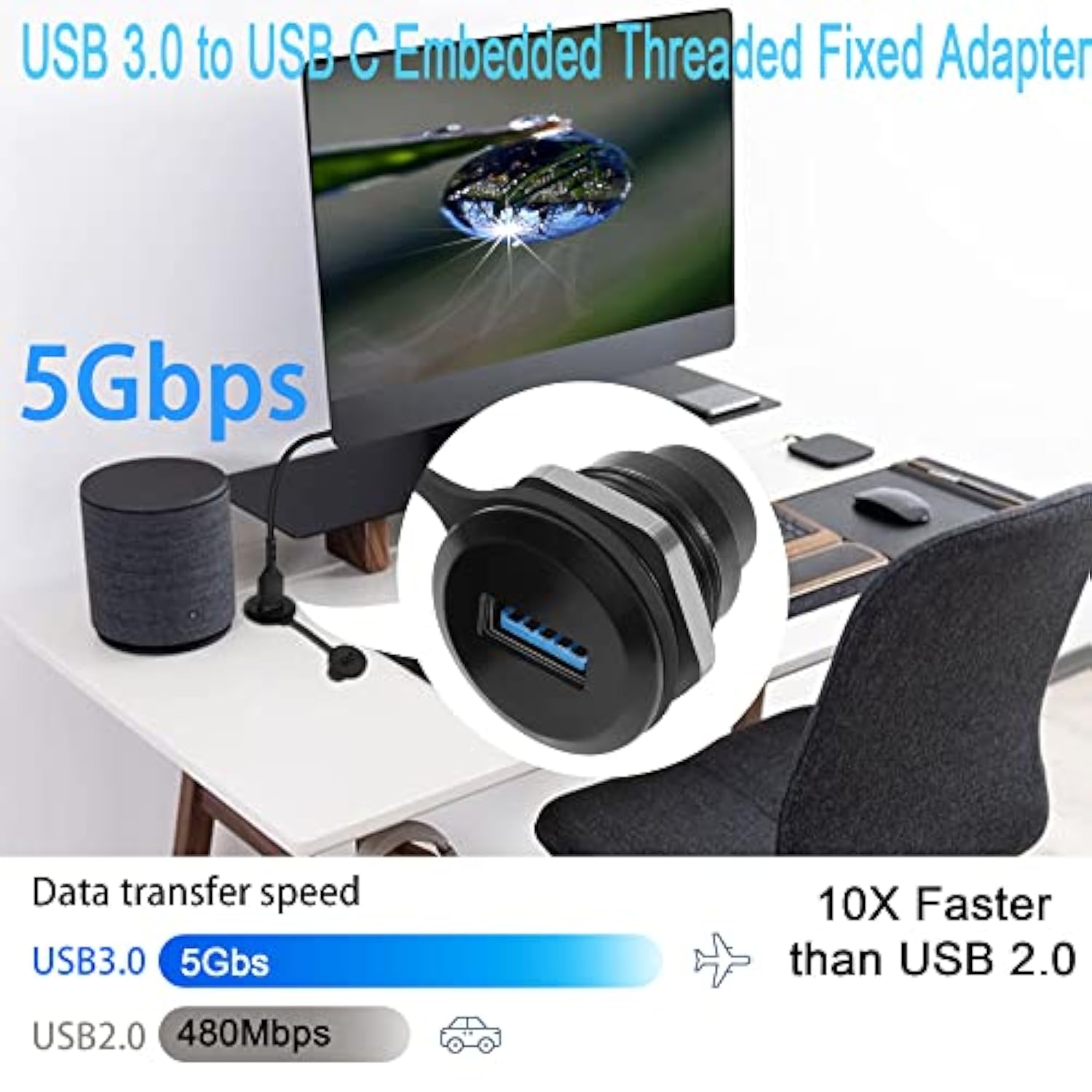 Usb 3.0 To Usb C Embedded Threaded Fixed Adapter 5Gbps Usb 3.0 Female To Usb C