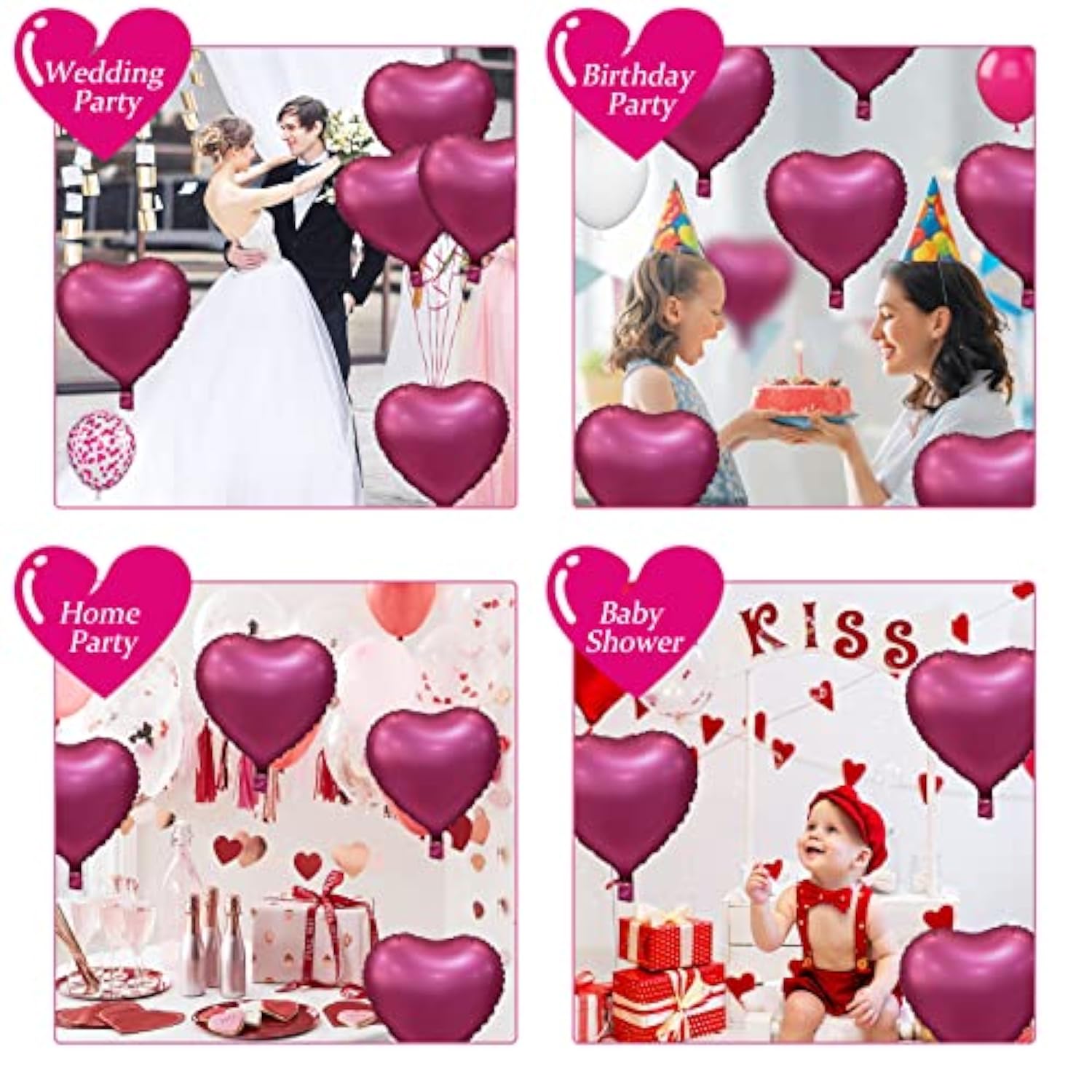 Foil Heart Balloons, 10Pcs Pink Heart Shape Balloons Valentines Balloons 18Inch Rose Red Foil Balloons For Helium Birthday Decorations For Girls Women For Valentines Day, Wedding, Anniversary