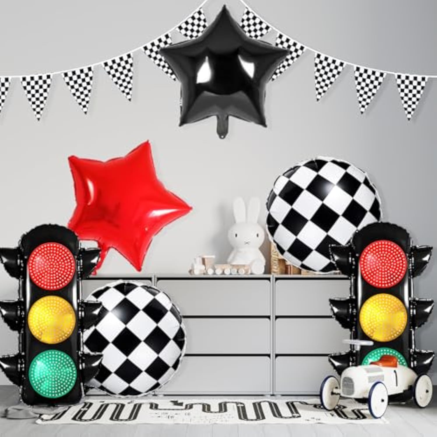 Race Car Birthday Party Decorations With Traffic Light Balloons,Automobile Party Decorations For Kids Include Transportation Light Balloons Checkered Pennant Banner Checkered Balloon