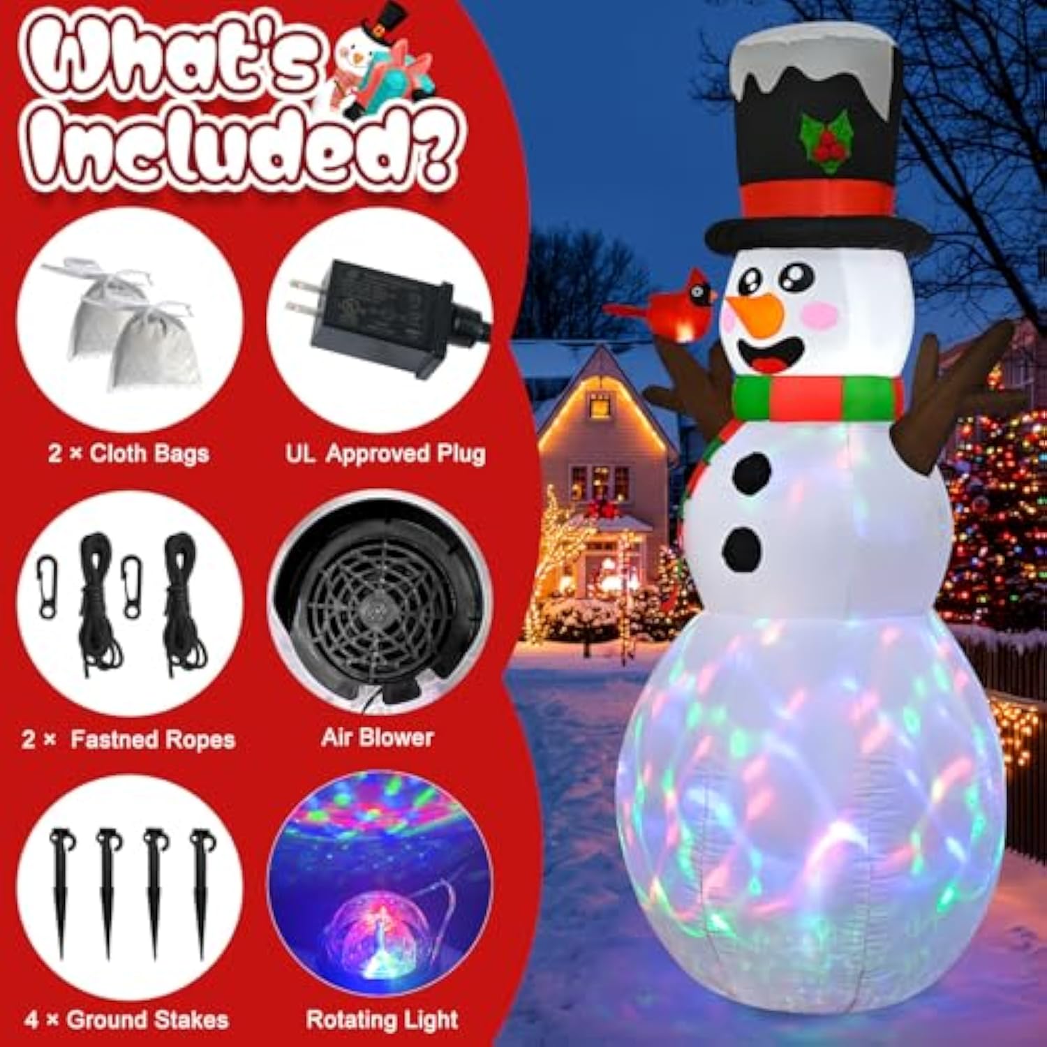 6Ft Christmas Inflatable Outdoor Decoration, Cute Inflatable Snowman Outdoor Christmas Blow Up Yard Decorations With Led