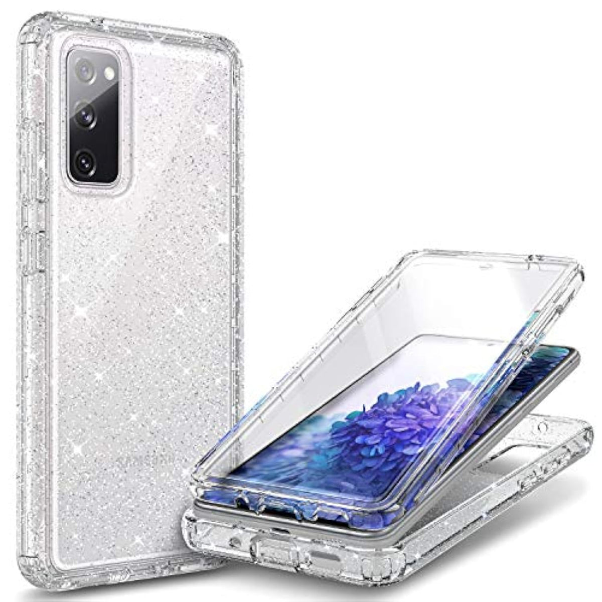 Case For Samsung Galaxy S20 Fe 5G With [Built-In Screen Protector], Full-Body Protective Shockproof Rugged Bumper Cover, Impact Resist Phone Case (Crystal Glitter Clear)