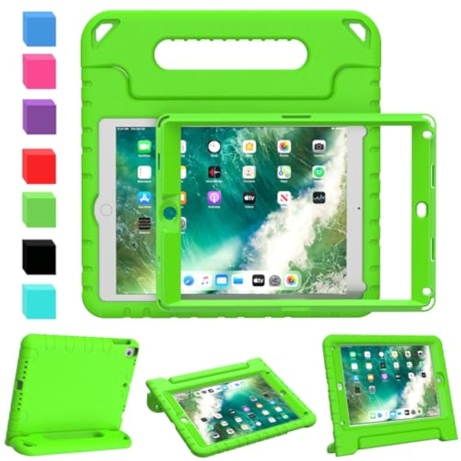 Kids Case For Ipad 9.7 2017/2018 & Ipad Air 2 With Built-In Screen Protector - Light Weight Shock Proof Convertible Handle Stand Friendly Kids Cover For 9.7 Ipad 5Th & 6Th Gen - Green