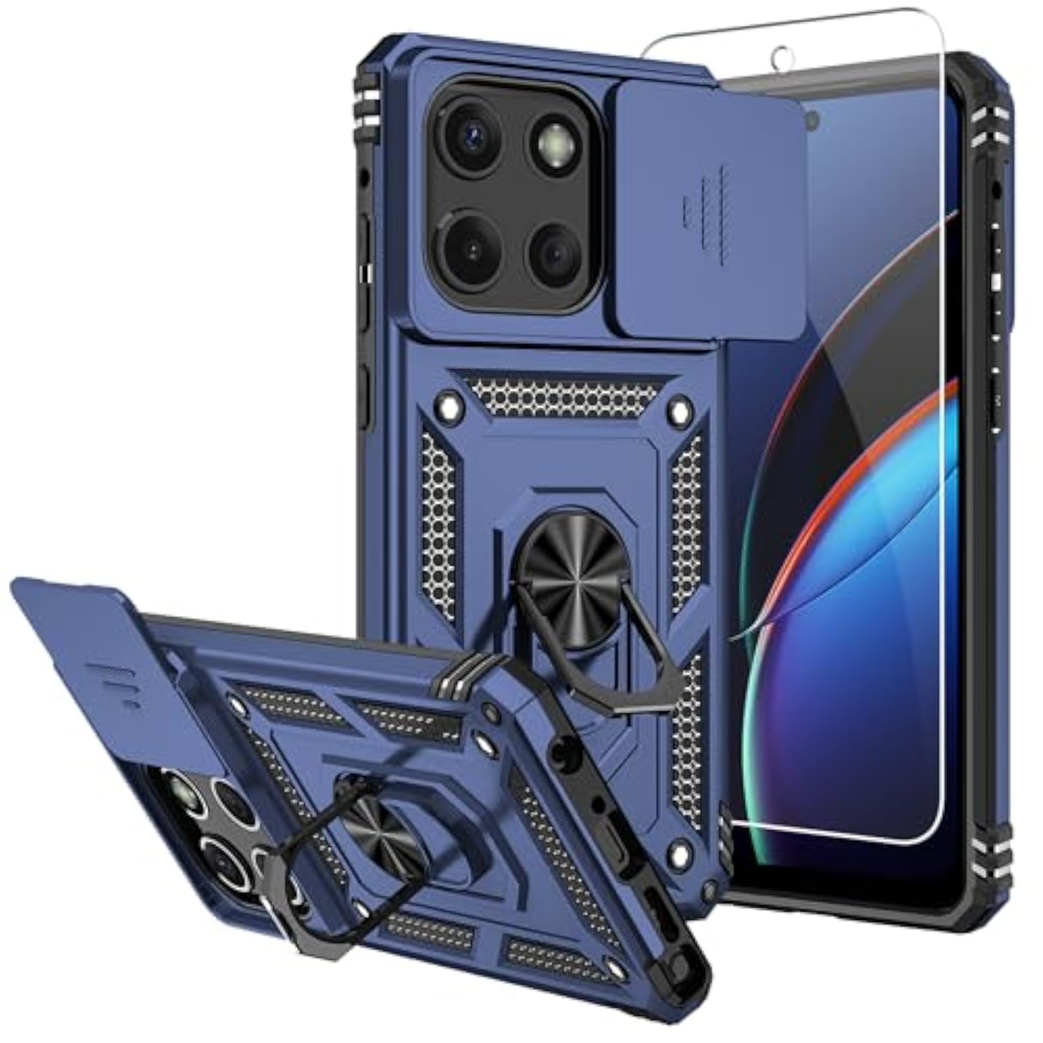 Smky For Moto G Stylus 5G 2025 Case,With Screen Protectors And Camera Cover,16Ft.Drop Tested Cover With Magnetic Kickstand Protective Case For Moto G Stylus 5G 2025, Blue