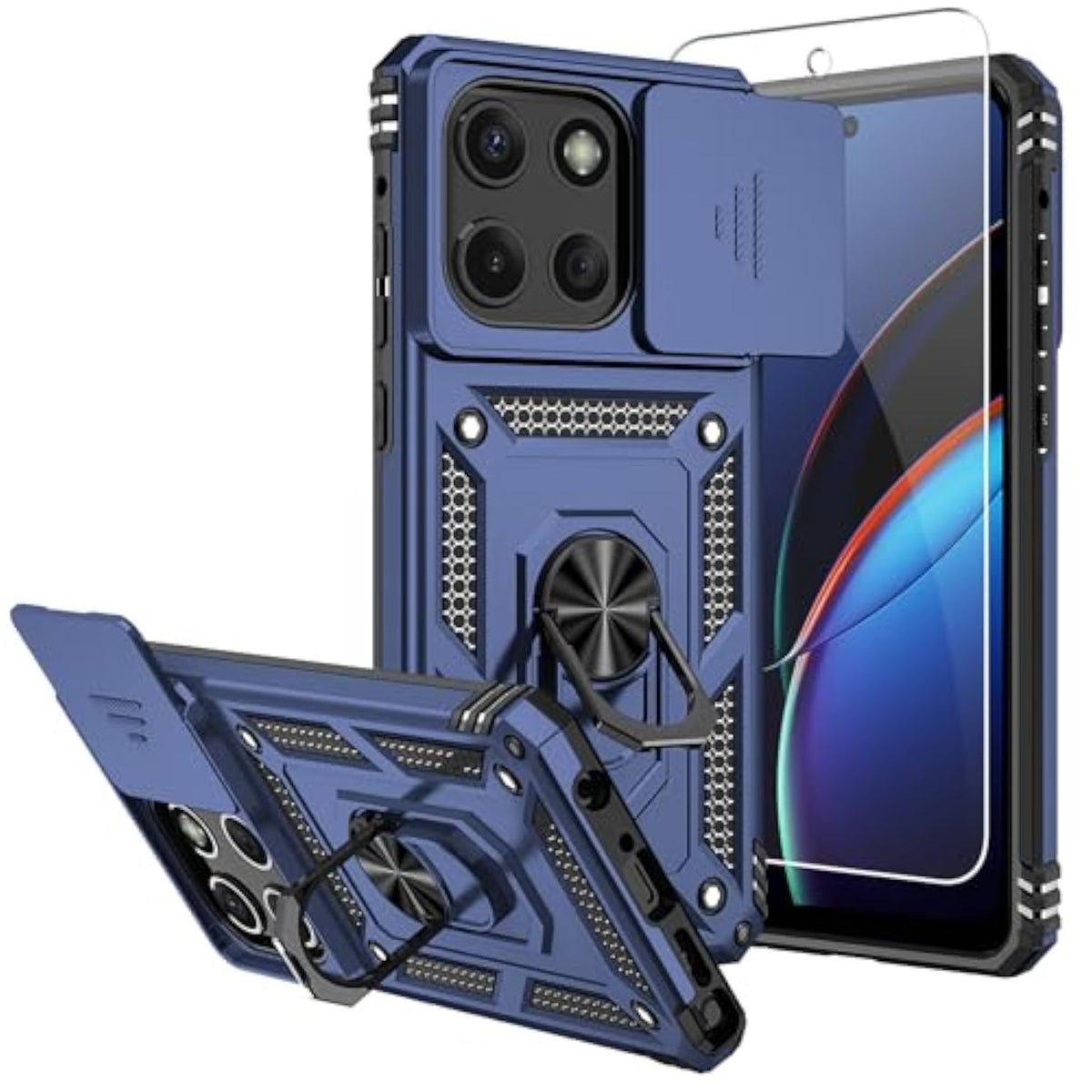 Smky For Moto G Stylus 5G 2025 Case,With Screen Protectors And Camera Cover,16Ft.Drop Tested Cover With Magnetic Kickstand Protective Case For Moto G Stylus 5G 2025, Blue
