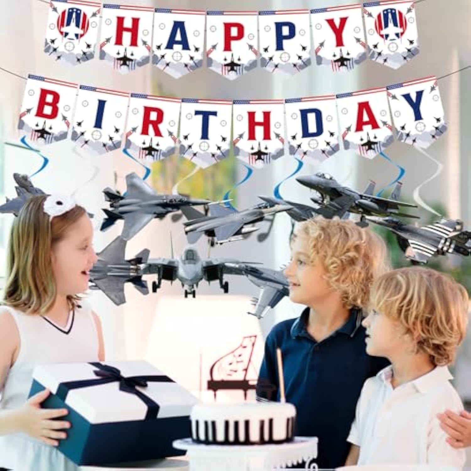 Airplane Birthday Party Decorations - 11Pcs Fighter Jet Banners Bday Decoration Top Gu Hanging Swirls Decor For Aircraft Airplane Party Supplies