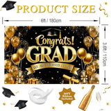 Graduation Banner Gold and Black Congratulations Class of 2026 Backdrop Graduation Party Decorations Photo Booth Props (6x3.6ft)