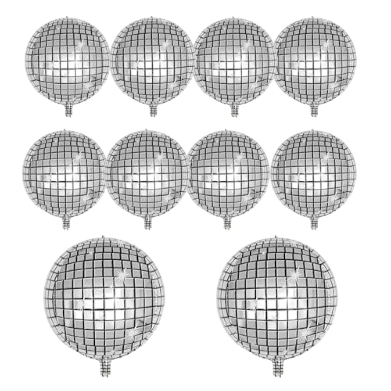 10 Pcs Silver Disco Balloons, 4D Round 70s-90s Theme Party Decorations