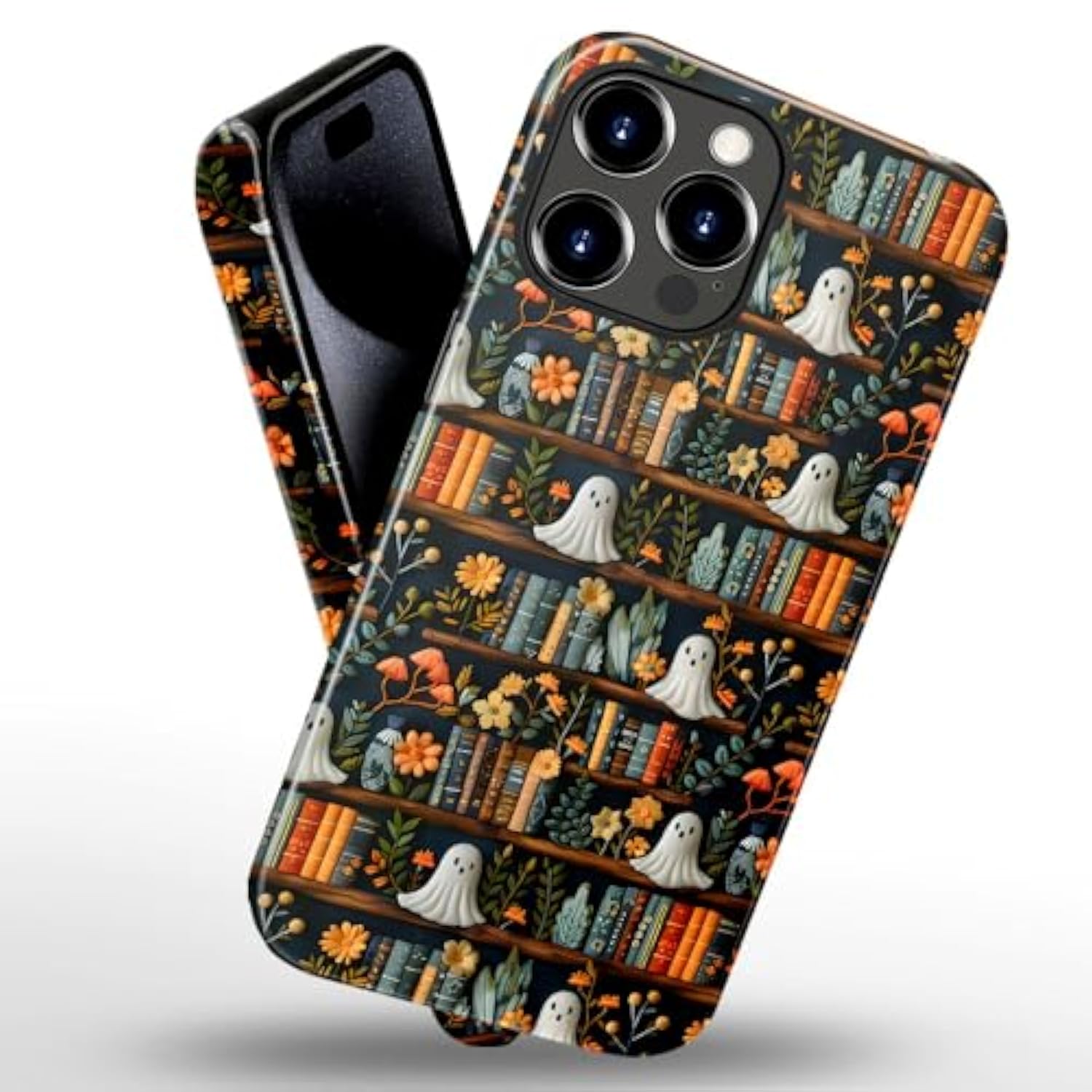 Case Compatible With Iphone 16 Pro Max,Scratch Resistant Hybrid 2-Layer Hard Shell Bright Phone Case,Spooky Ghosts On Bookshelf Halloween