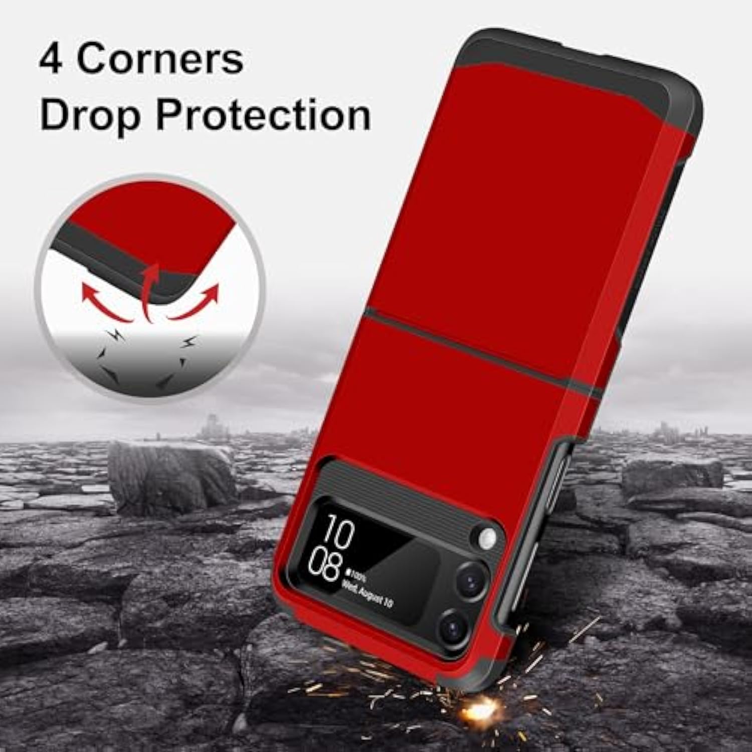 For Samsung Galaxy Z Flip 4 Case With Upgraded Hinge Protection Dual Layer Hard Pc Soft Tpu Bumper Full Body Shockproof Flip 4 Phone Case For Galaxy Z Flip 4 5G Case - Red