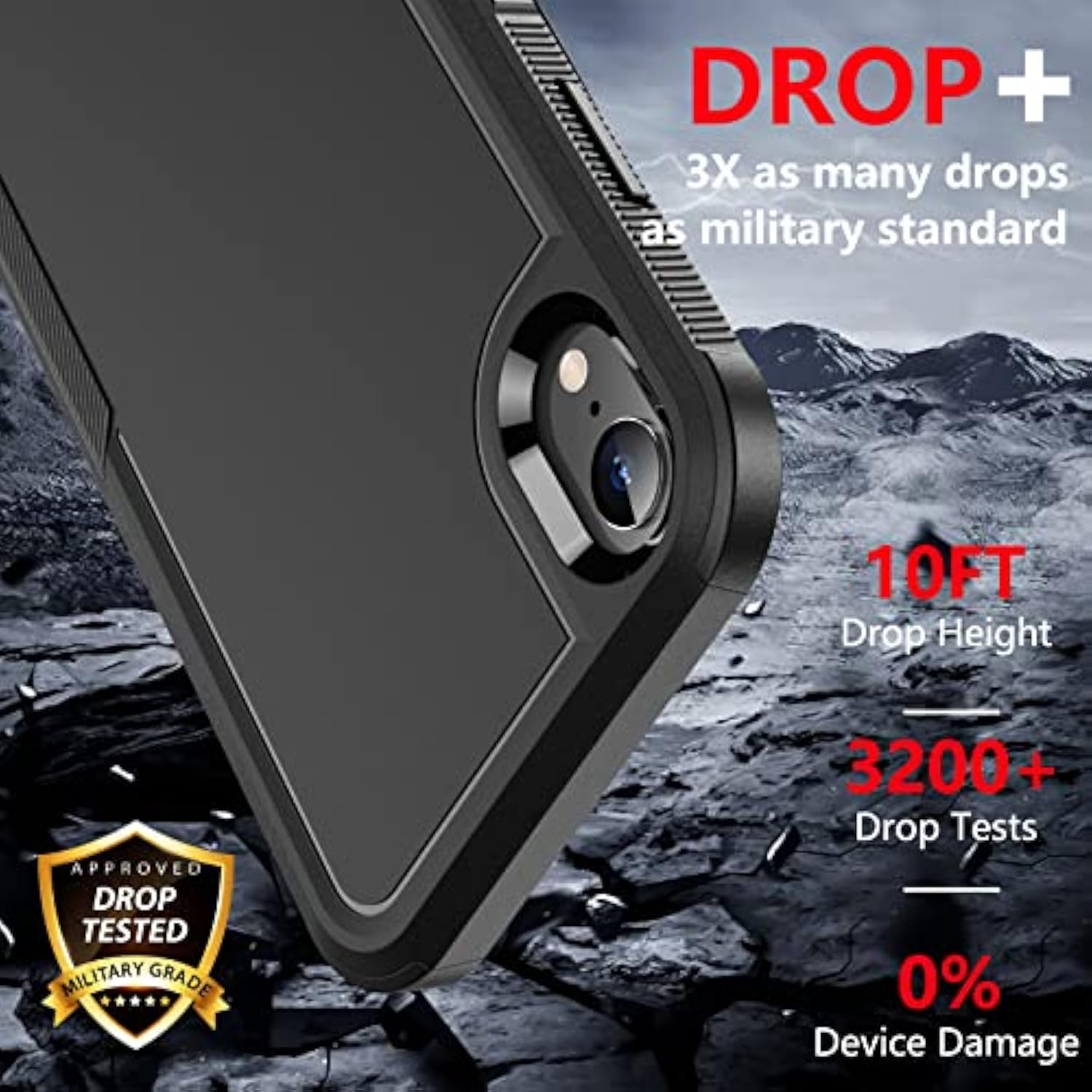 For Iphone Xr Case, [10 Ft Grade Drop Protection] [Non-Slip] [2 Pcs Tempered Glass Screen Protector] Shockproof Airbag Cushion Protective Case For Iphone Xr 6.1” (Black)