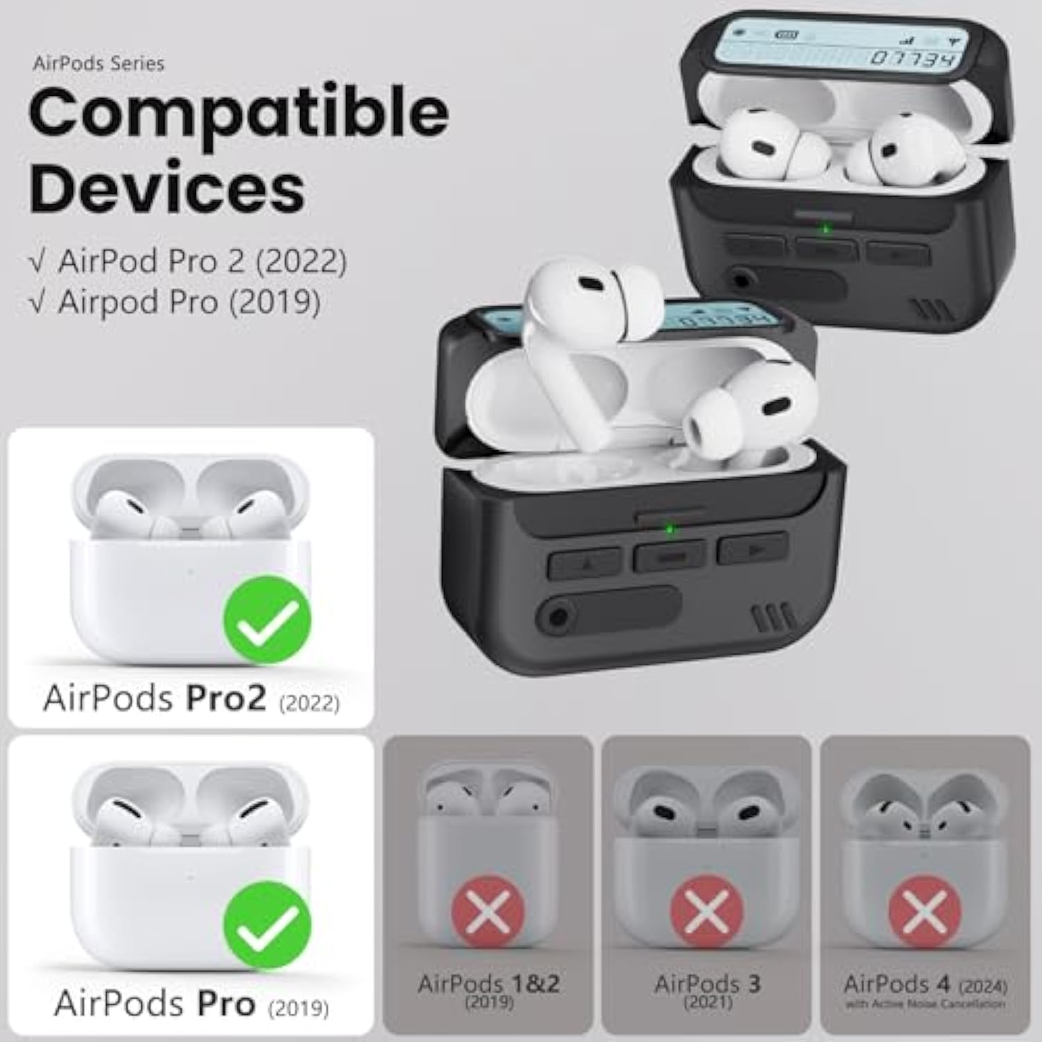 (With Safety Lock) Pager Case Compatible With Airpods Pro 2Nd Generation Case Cover With Cleaner Kit,Sturdy Hard Tpu Protective For Airpods Pro 2 Charging Case(Usb-C)(2023/2022/2019) For Men-Black