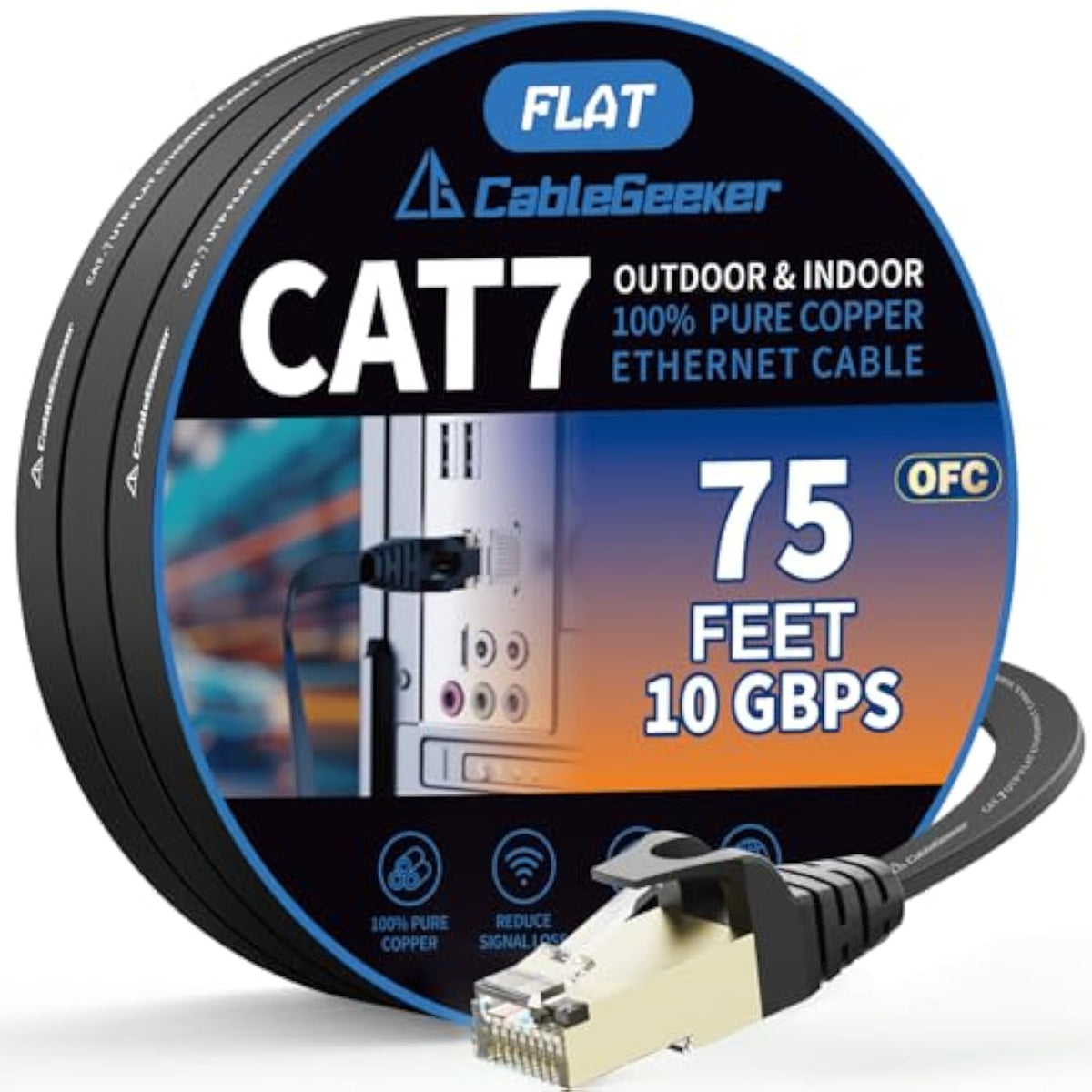 Cat 7 Ethernet Cable 75Ft Shielded,Flat Ethernet Patch Cables - High Speed Int