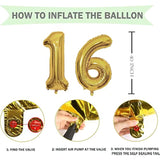 16Th Black Gold Party Decoration Balloon Sets 40 Inch Gold Giant Number Balloons With Birthday Banner Black Gold Balloon Arch Garland For Women Men Girls Boys Birthday Decor(16Th)