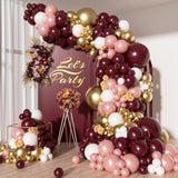 142Pcs Burgundy Balloon Arch Garland Kit With Metallic Rose Gold Maroon Gold Balloons For Birthday Baby Shower Valentines Day Bridal Shower Wedding Engagement Bachelorette Party Decorations