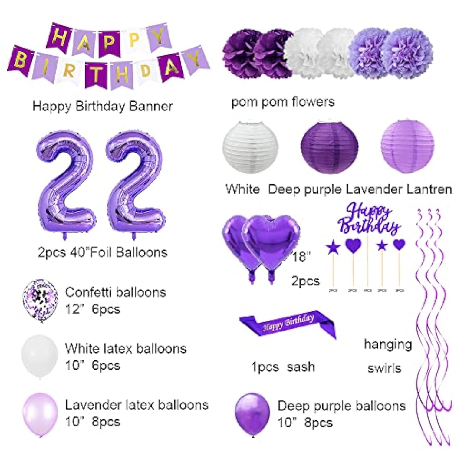 Gold 22Nd Birthday Decorations Kit, Cheers To 22 Years Banner Balloons