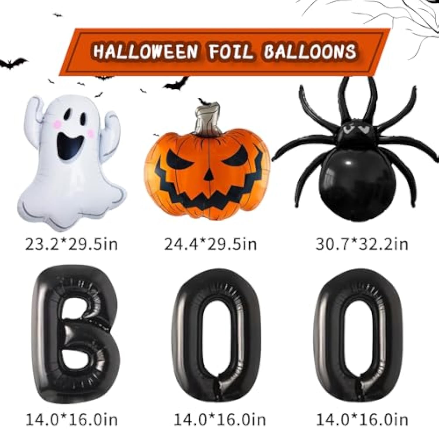 Halloween Boo Balloon Set 9PCS Ghost Spider Pumpkin Foil Balloons for Spooky Party Decorations