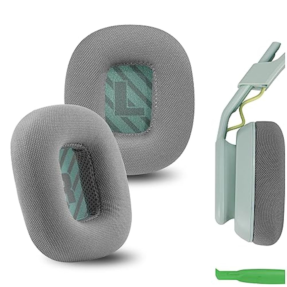 Geekria Comfort Mesh Fabric Replacement Ear Pads for Astro Gaming A10 Gen 2 Headphones Ear Cushions, Repair Parts (Grey/Green)