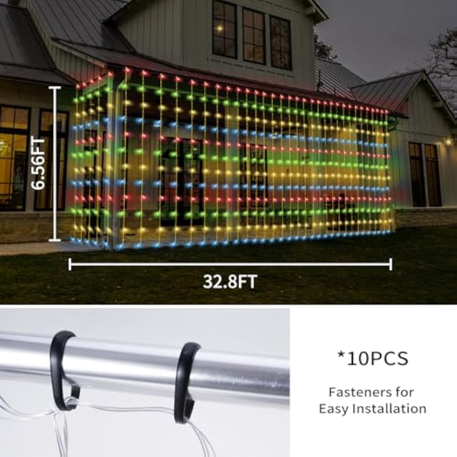 32.8 * 6.56Ft Large Size Solar Curtain Lights Outdoor, 8 Modes String Icicle Lights, Solar Garden Christmas Lights Decor