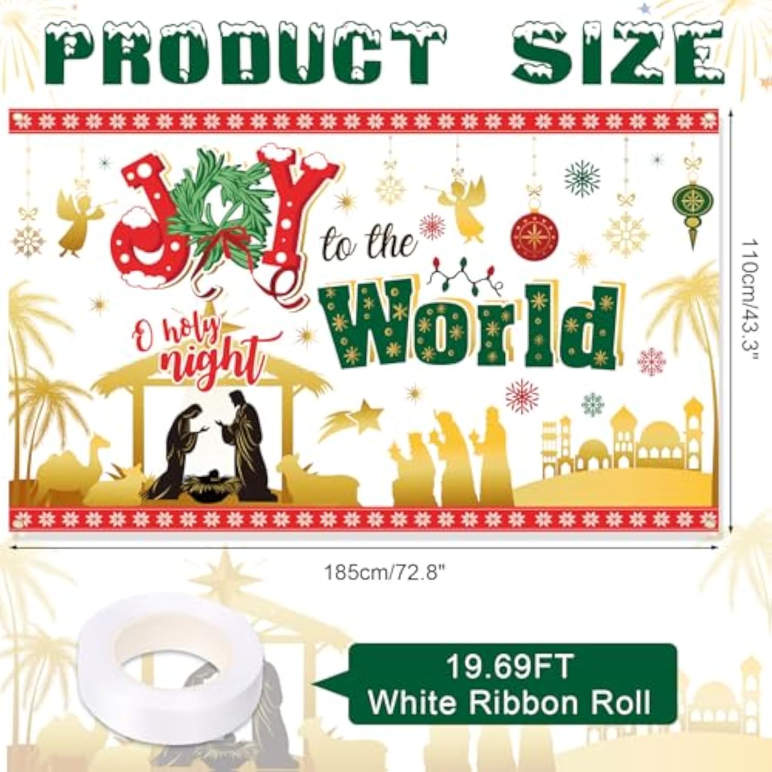 Christmas Joy To The World Backdrop Banner For Religious Christmas Party Decoration, O Holy Night Nativity Scene Background, Jesus Is The Reason For The Season