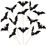 24 Pcs Black Glitter Bat Cupcake Toppers - Halloween Cupcake Picks For Baby Shower, Kids Birthday Party Cake Decorations