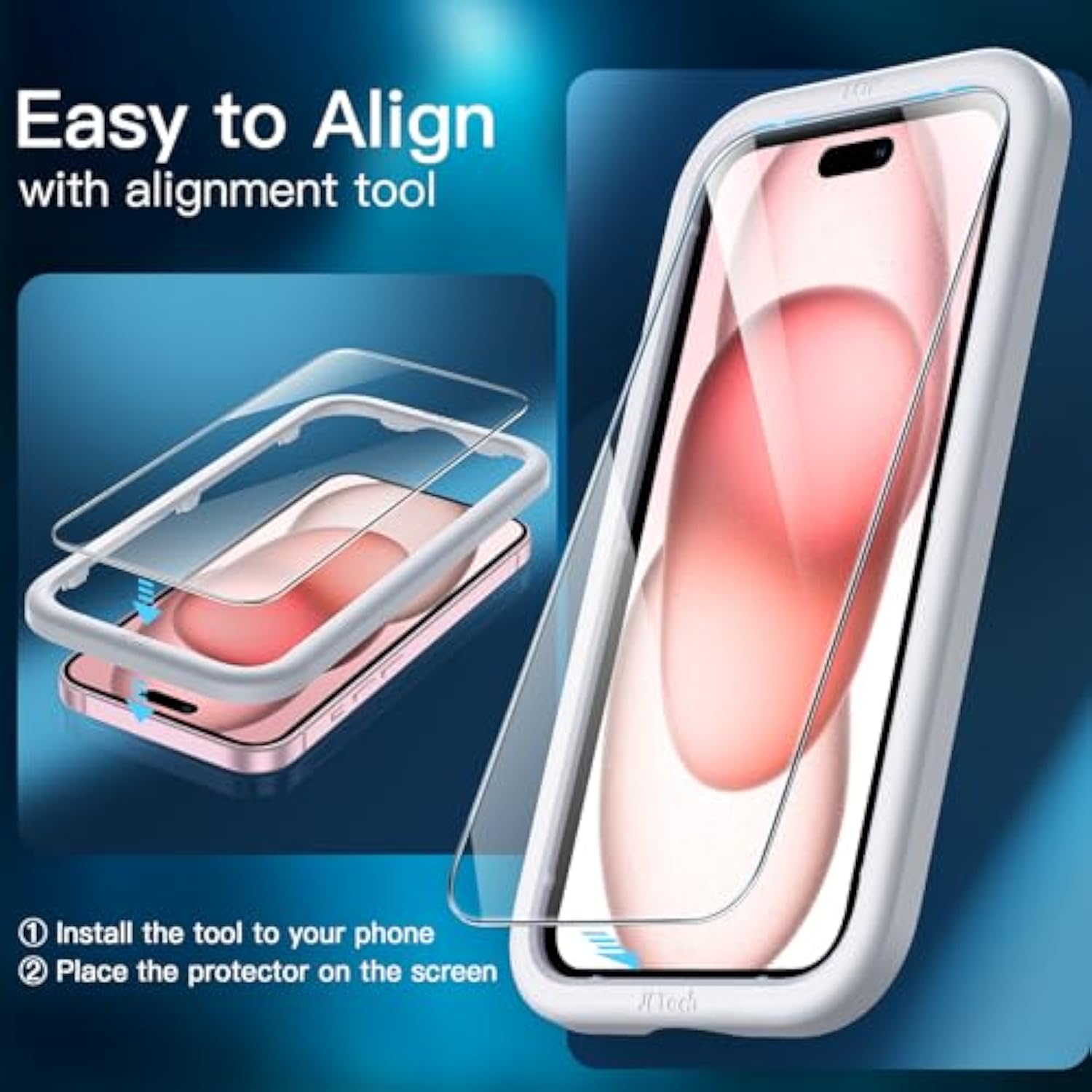 JETech Screen Protector for iPhone 15 6.1-Inch, Tempered Glass Film with Easy Installation Tool, Case-Friendly, HD Clear, 3-Pack