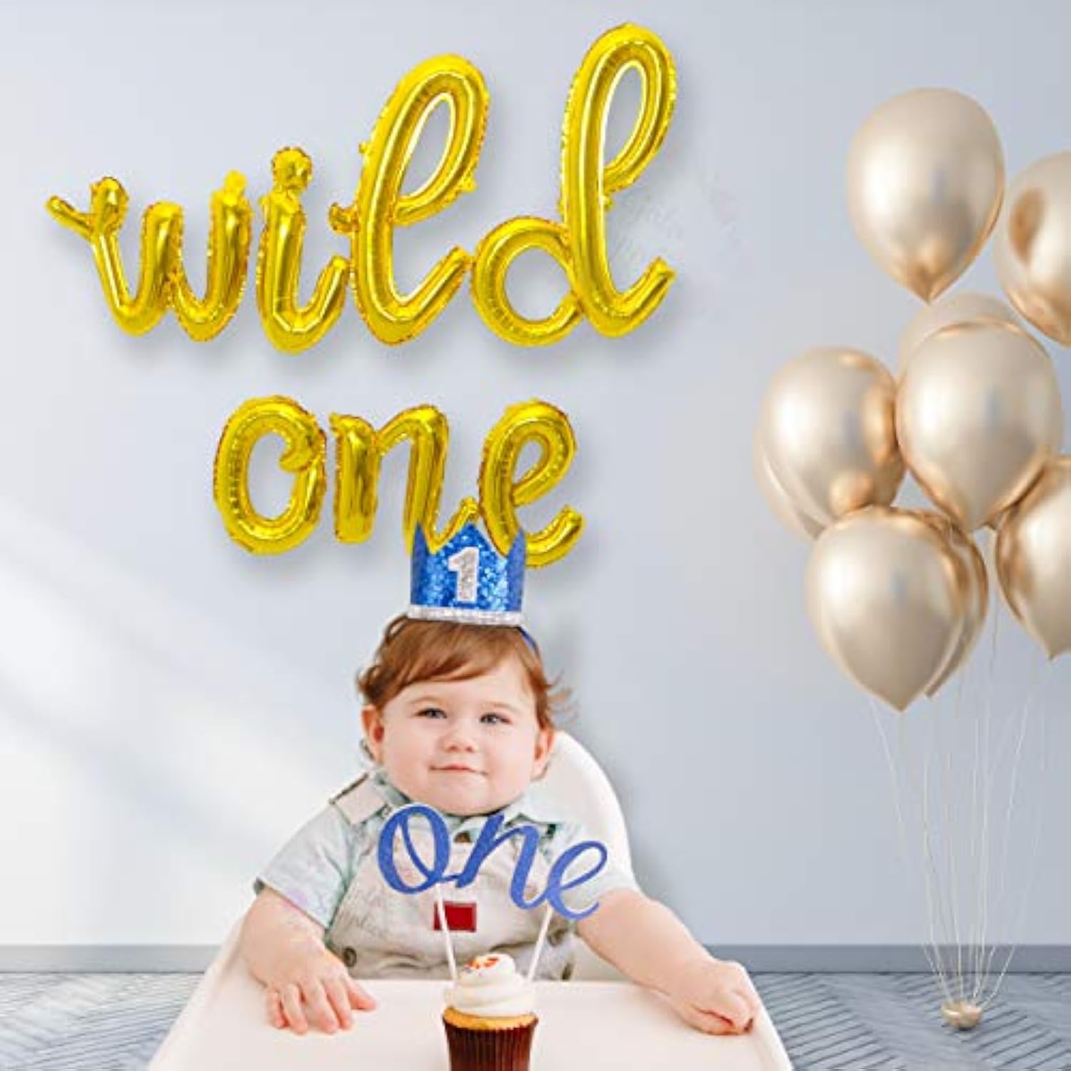 Wild One Cursive Letter Balloons - First Birthday Decorations For A Baby Boy & Baby Girl Party Supplies | Gold Wild One Balloon Sign Banner In Script Letters (Cursive Gold)