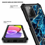 Case For Samsung Galaxy A03S With [Built-In Screen Protector], Full-Body Protective Shockproof Rugged Bumper Cover, Impact Resist Phone Case (Marble Design Sapphire)