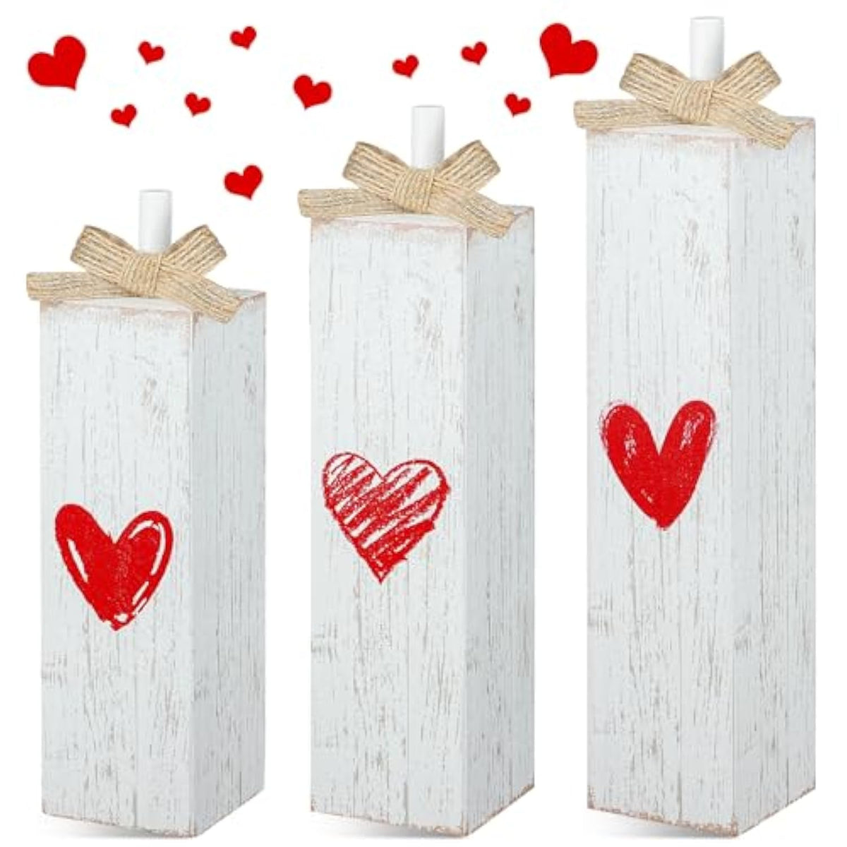 Valentine'S Day Table Block Valentine Tiered Tray Decor Wooden Table Centerpiece Block Signs Farmhouse Valentines Day Tabletop Sign For Valentine'S Day Wedding Anniversary Party Table Decor, 3 Pcs
