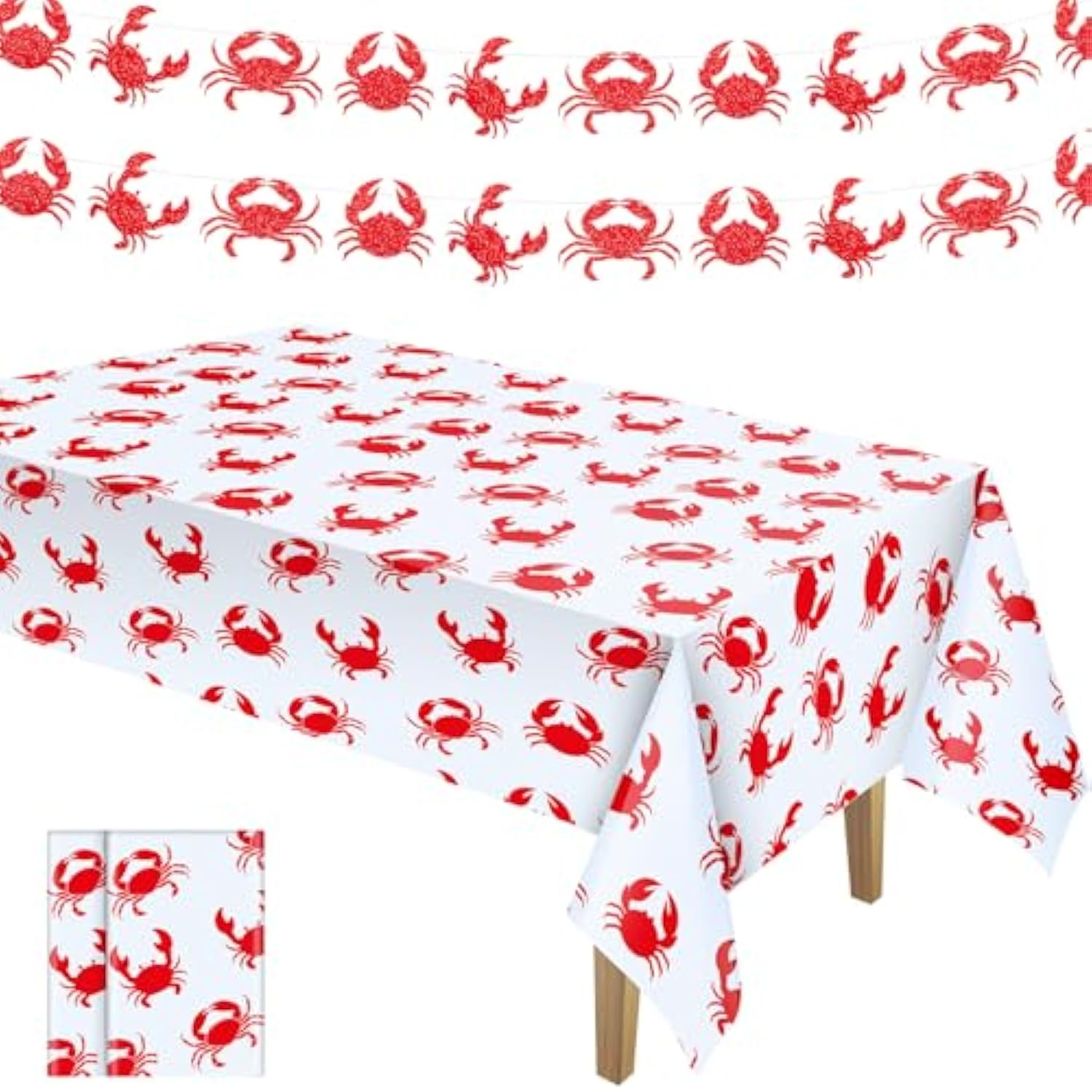 4 Pcs Crab Party Decorations 54 X 108 Inch Table Cloth And Banners For Crab Boil Party Supplies Crawfish Tablecover Summer Birthday Sea Food Decorations