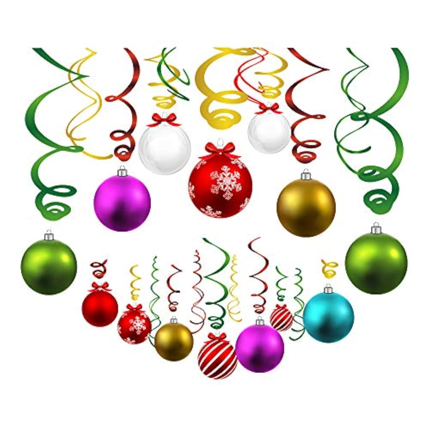 15Pcs Christmas Ball Hanging Swirls Xmas Ball Ceiling Streamer Birthday Decorations Christmas Themed Party Favors For Holiday Baby Shower Home Decoration Party Supplies