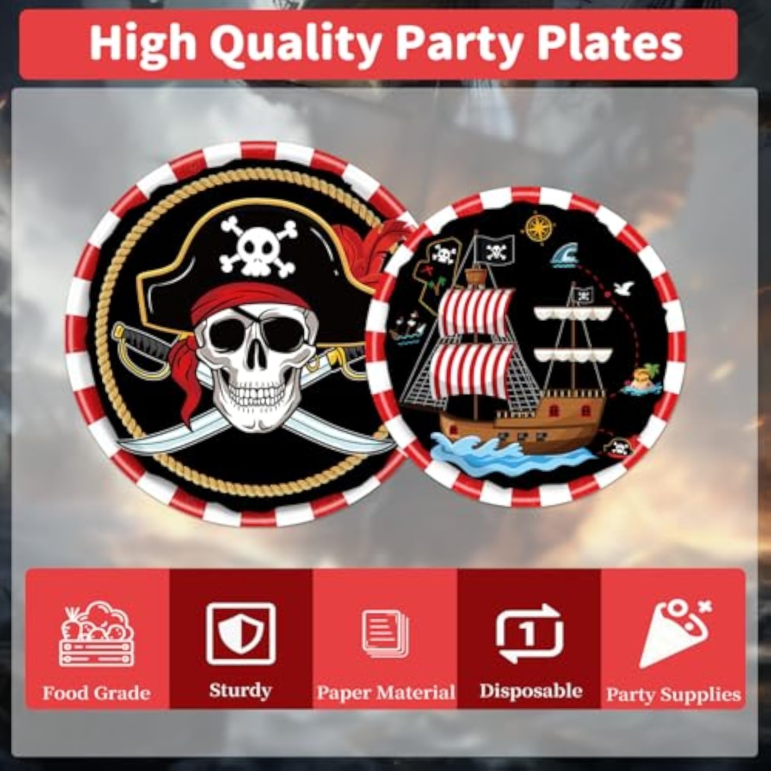 Pirate Party Tableware Decorations, 96Pcs Disposable Plates And Napkins Set Supplies For Boys Girls, Pirate Theme Birthday Baby Shower Supplies Serve 24