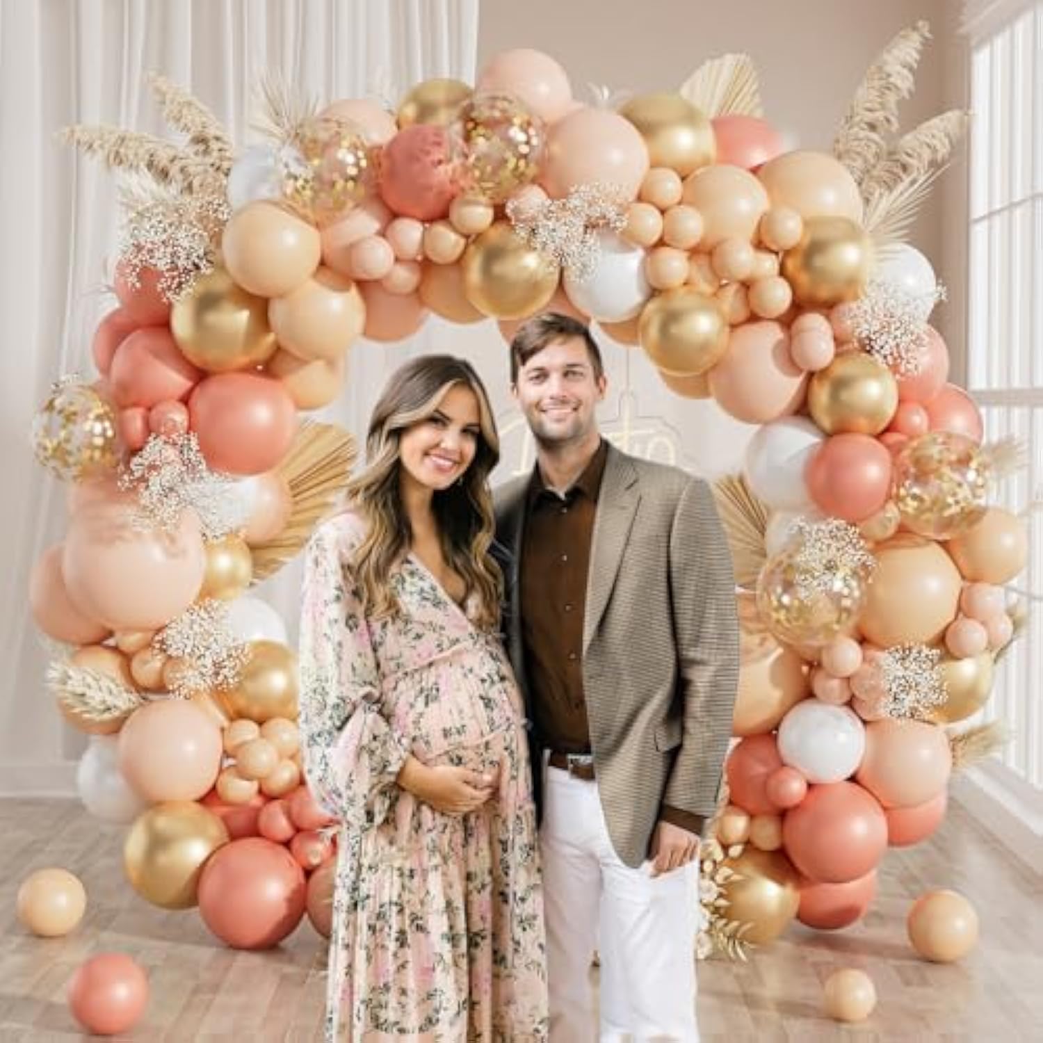 Peach Balloon Arch, Peach Balloons 125Pcs With Pastel Orange Nude White Pearl Rose Gold Metallic Gold Confetti Balloons For Boho Baby Shower Bridal Wedding Mothers Day Birthday Party Decorations