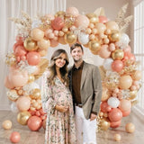 Peach Balloon Arch, Peach Balloons 125Pcs With Pastel Orange Nude White Pearl Rose Gold Metallic Gold Confetti Balloons For Boho Baby Shower Bridal Wedding Mothers Day Birthday Party Decorations