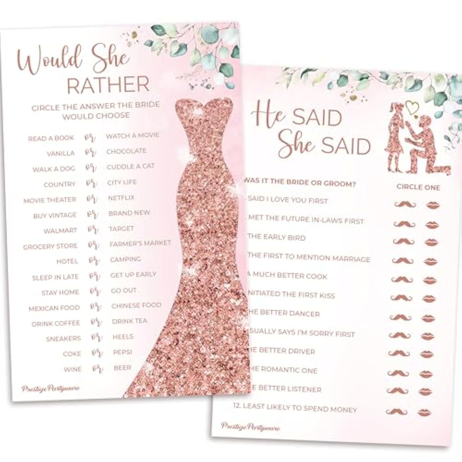 Prestige Would She Rather Bridal Shower Game + He Said She Said Bridal Shower Games (50 Guests / 2 Games) | Wedding Shower Games, Bridal Games For Showers, Him Or Her Bridal Party Games Cards, Favors