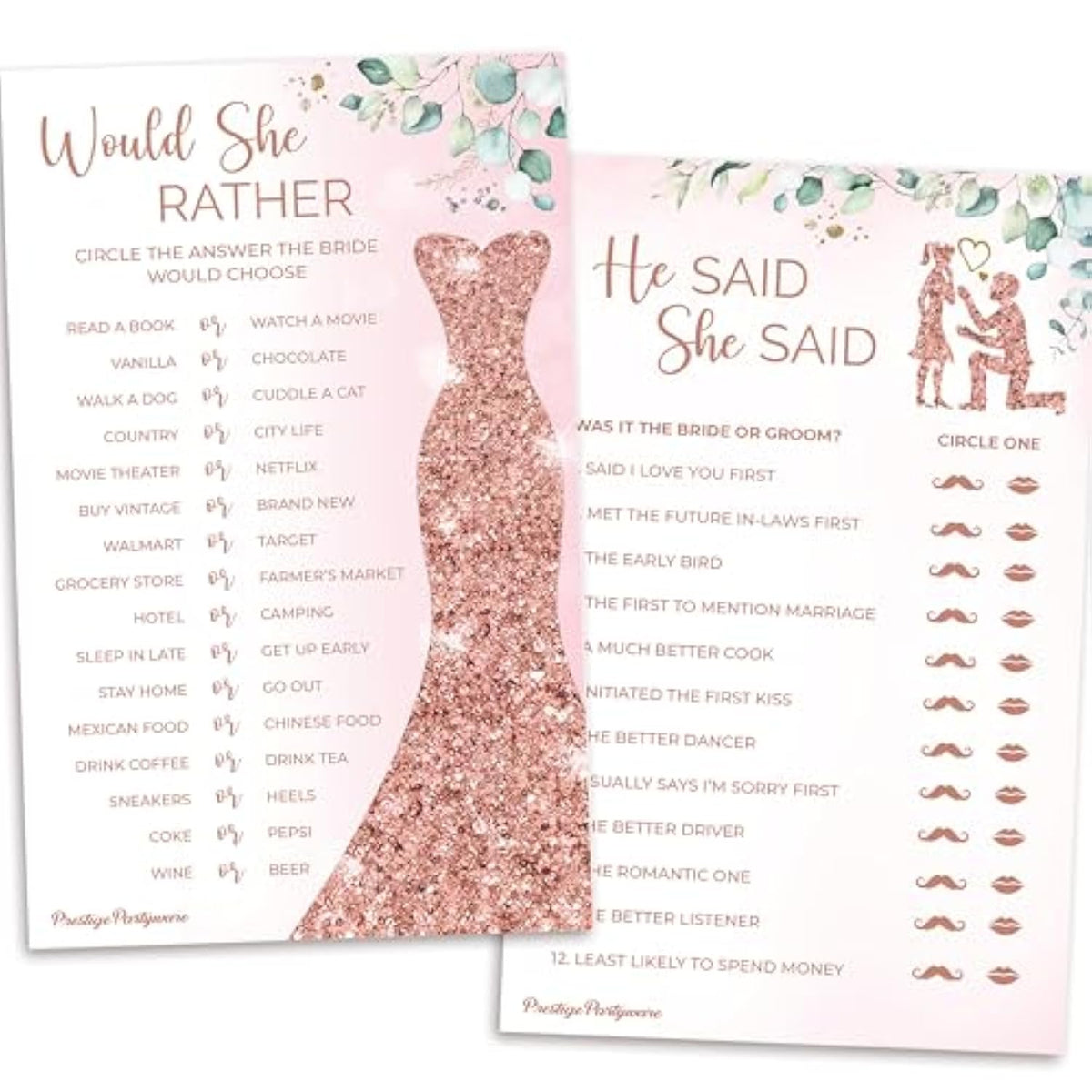 Prestige Would She Rather Bridal Shower Game + He Said She Said Bridal Shower Games (50 Guests / 2 Games) | Wedding Shower Games, Bridal Games For Showers, Him Or Her Bridal Party Games Cards, Favors