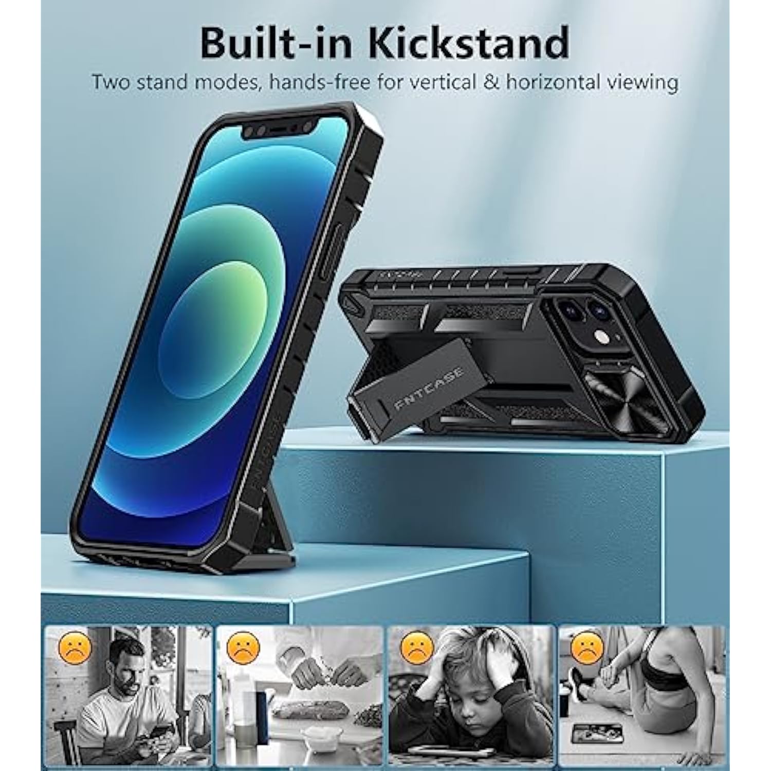 For Iphone 12 Phone Case: Iphone 12 Pro Military Grade Shockproof Protection Mobile Case With Kickstand & Matte Textured Rugged Tpu Shell | Drop Proof Protective Cover Black