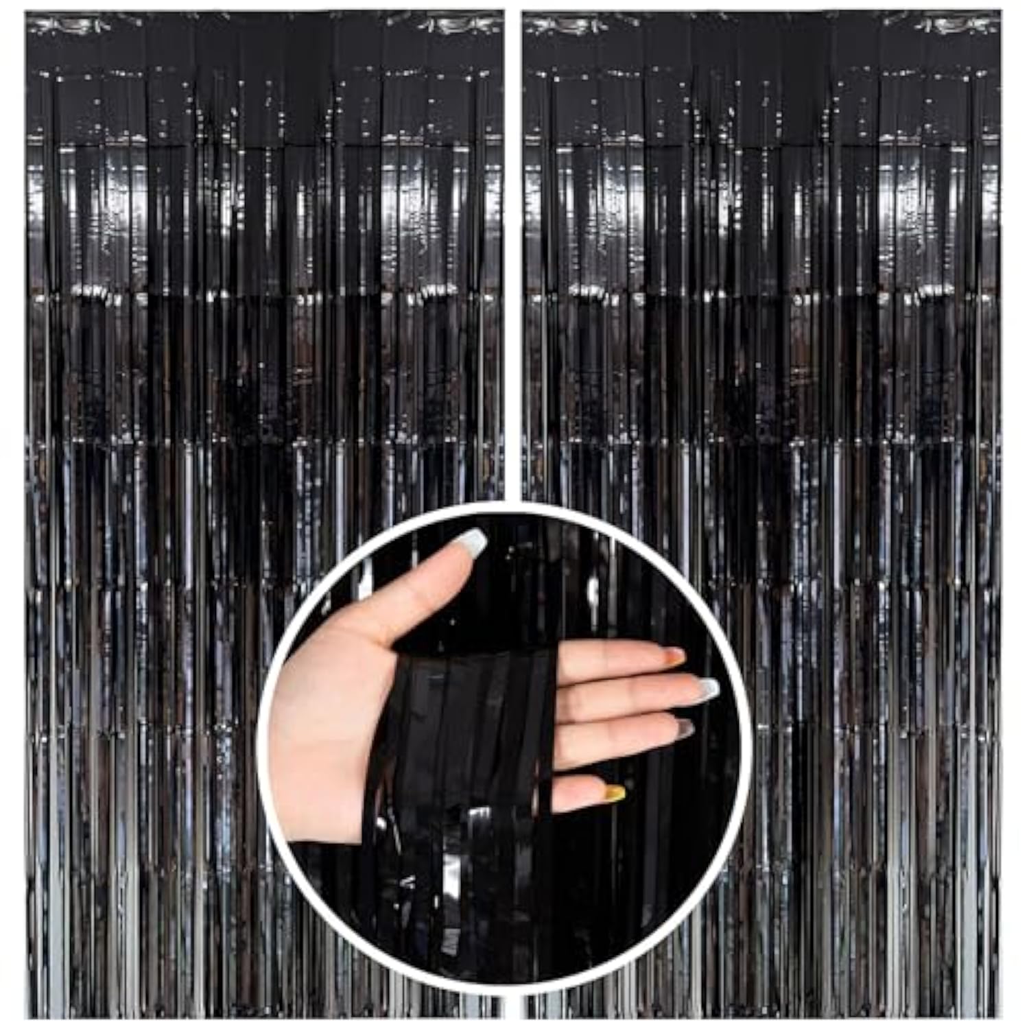Black Party Streamers Foil Fringe Backdrop Tinsel Curtains for Party Decor