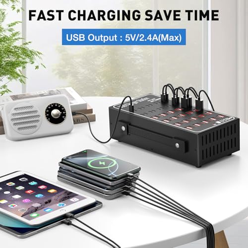 Multiple USB Charging Station 60 Port (40 USB A & 20 USB~C Port), 300W(60A) Fast Charger Station with Power Switch, Desktop USB~C Charger Block