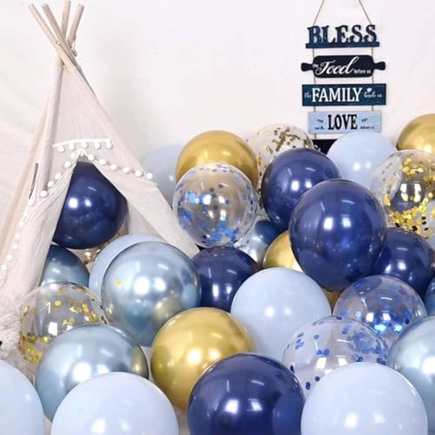 60PCS Navy Blue Gold Balloons with Confetti for Party, Wedding & Baby Shower
