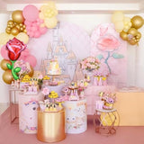 142Pcs Princess Balloon Garland Arch Kit, Pastel Pink Yellow Light Brown Metallic Gold Balloons With Red Rose Foil Balloon For Spring Beauty Birthday Baby Shower Cartoon Party Decorations