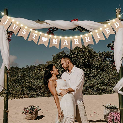 Just Married Banner with LED Fairy String Light, 2 Modes, 8.2 ft