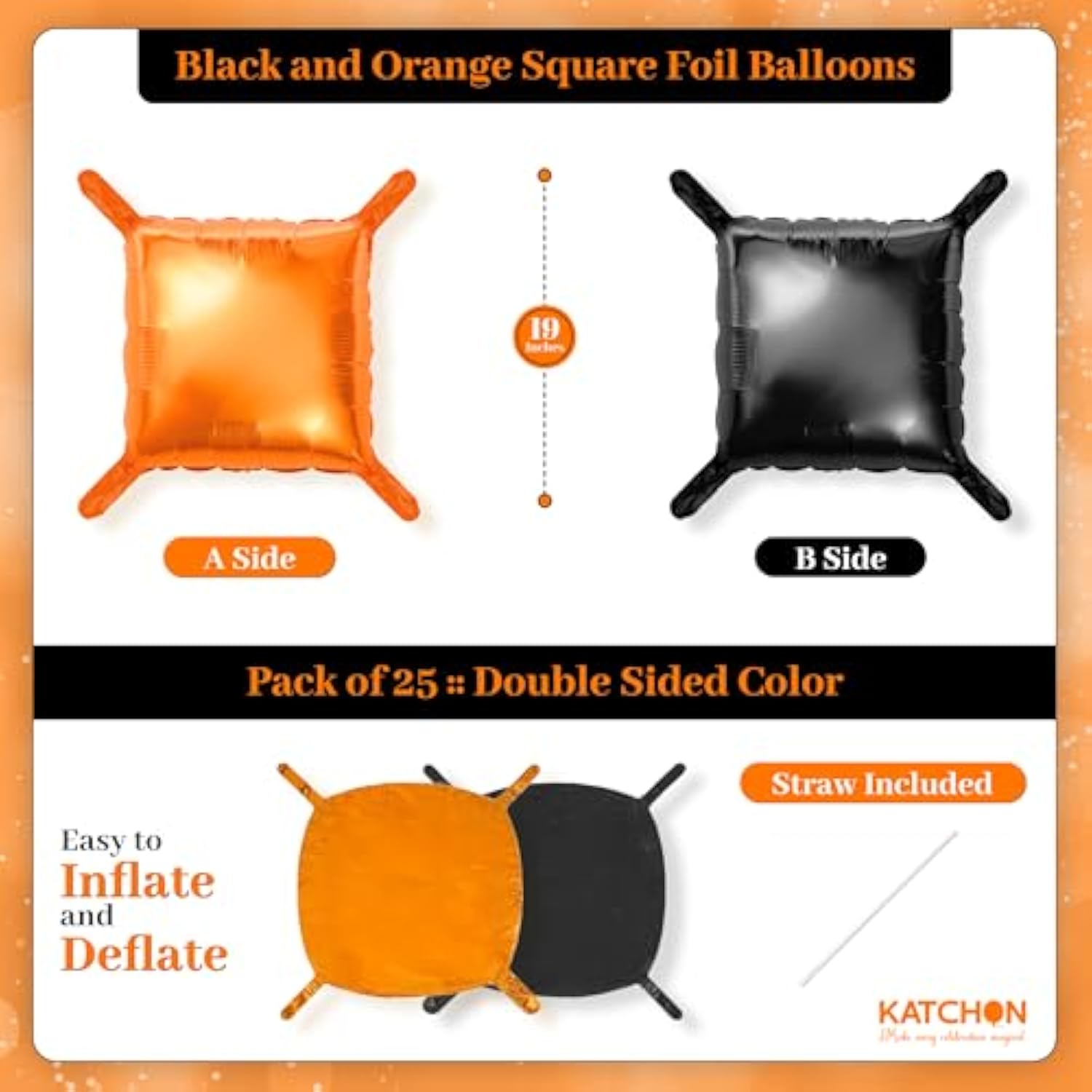 Halloween Party Balloons: Black & Orange Square Foil Decorations (25PCS)