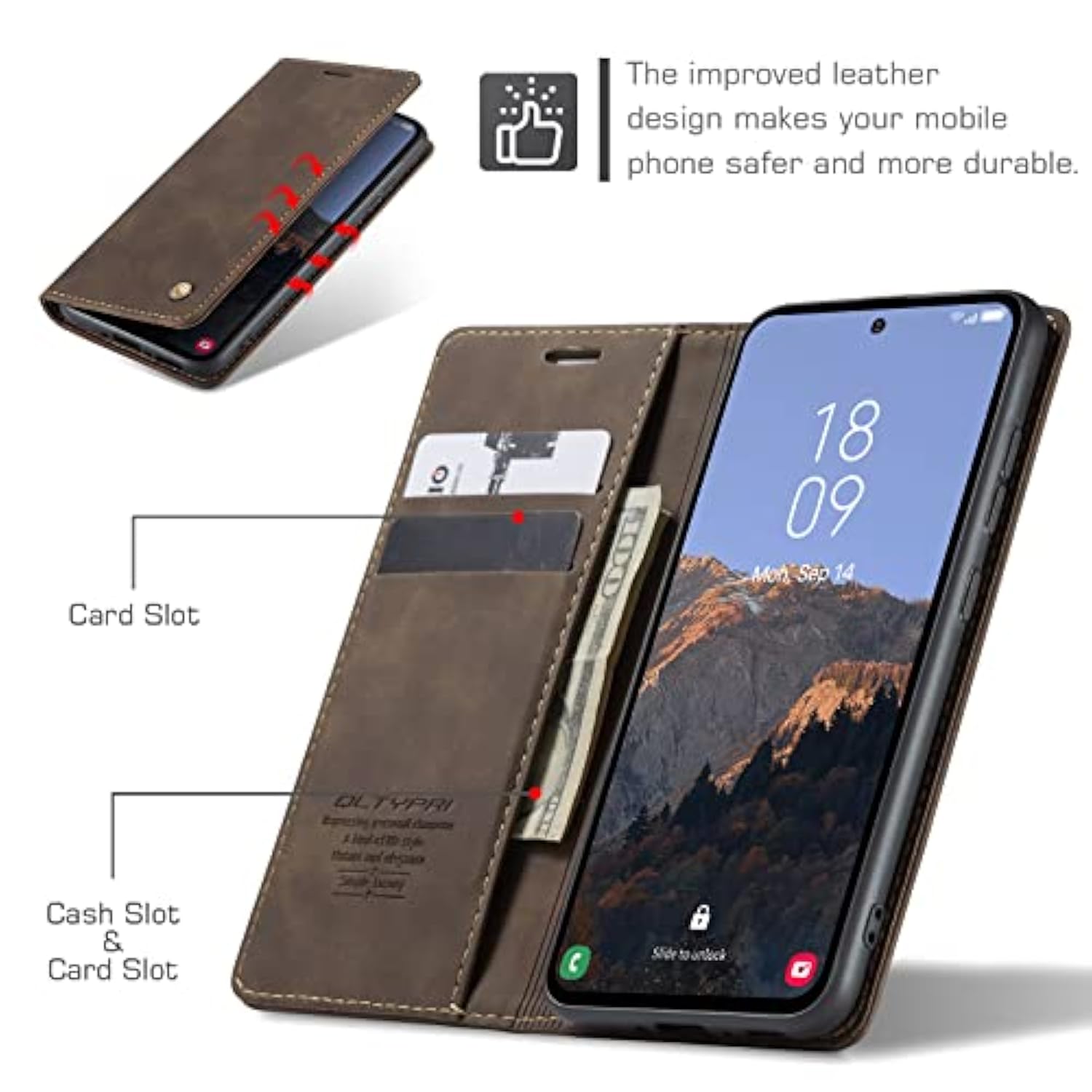 For Samsung Galaxy A54 5G Case Vintage Pu Leather Wallet Case Tpu Bumper Card Slots Hands-Free Kickstand Magnetic Closure Shockproof Flip Folio Case For Samsung Galaxy A54 5G - Coffee Brown
