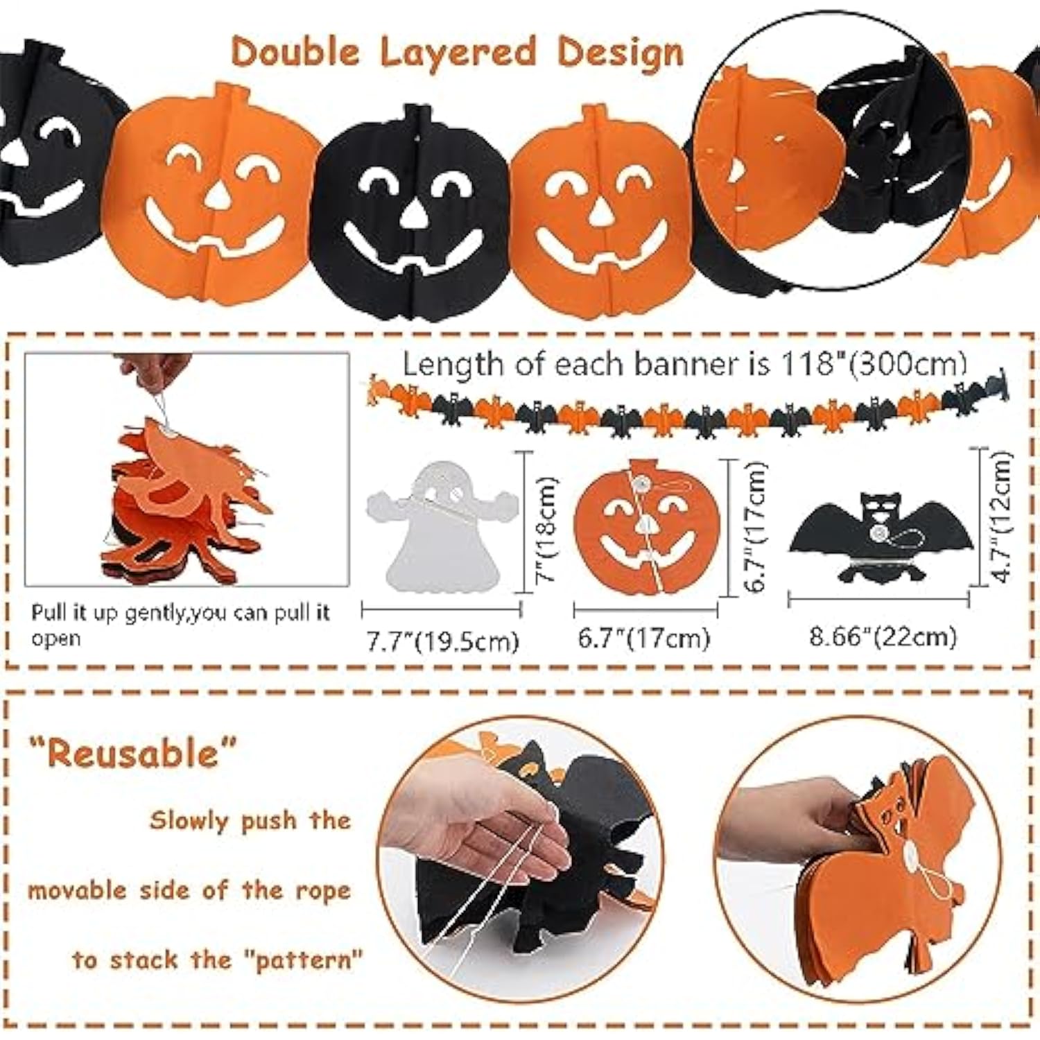 Halloween Party Decorations Set Trick or Treat Banner Bat Ghost Pumpkin Garland