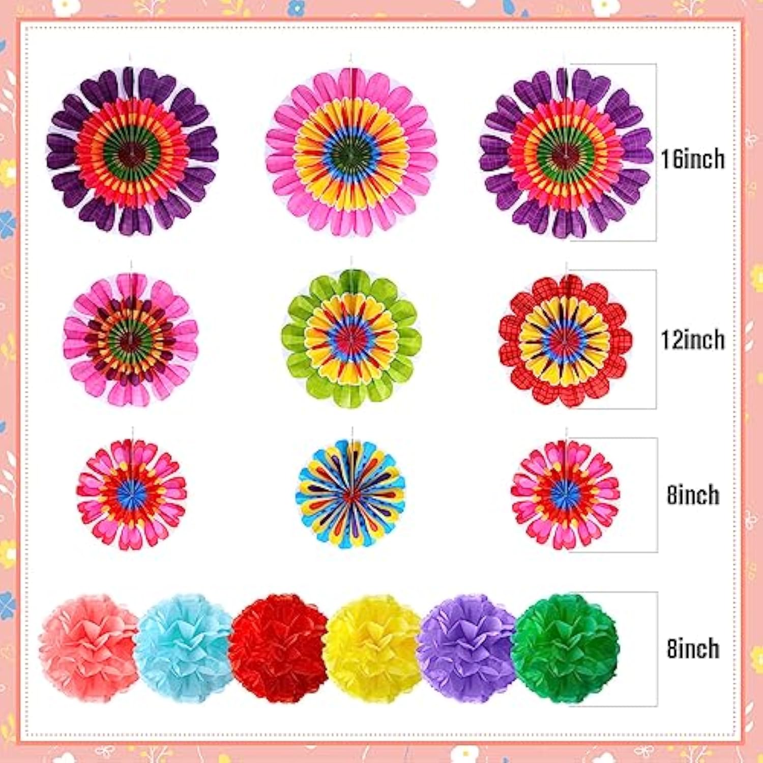 21 Pcs Spring Flower Hanging Paper Fans Flower Paper Fans Classroom Decorations Springtime Summer Tissue Pom Poms For Ceiling Wedding Birthday Party Supply Classroom Decor(Spring Flower)