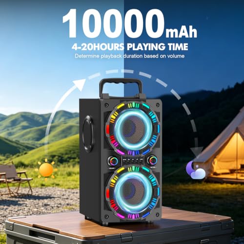 Bluetooth Speaker, Portable Wireless Speakers With Microphone, 60W Peak Loud Stereo Rich Bass, Lights, Remote, Fm Radio, Eq, Double Subwoofer Sound System, Speaker For Home Outdoor Party Gifts(1Mic)