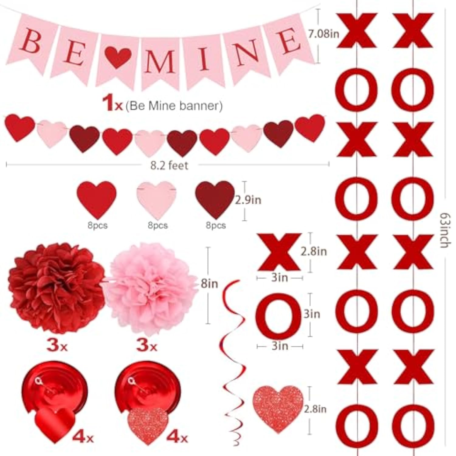 Upgraded Valentines Day Decorations Set Pre-Assembled Hanging Heart Swirls,Be Mine Banner,Heart Xo Garlands Banner For Valentines Wedding Engagement Anniversary Party