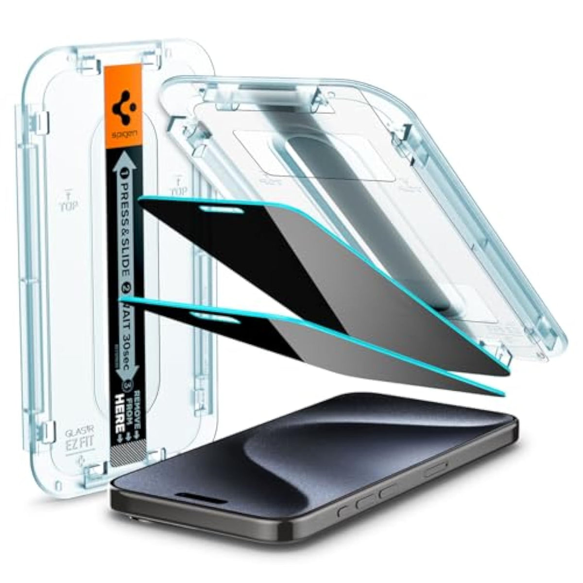 Spigen Tempered Glass Screen Protector [GlasTR EZ FIT - Privacy] Designed for iPhone 15 Pro [Case Friendly] - 2 Pack